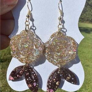 Gold Glitter Rose Earrings